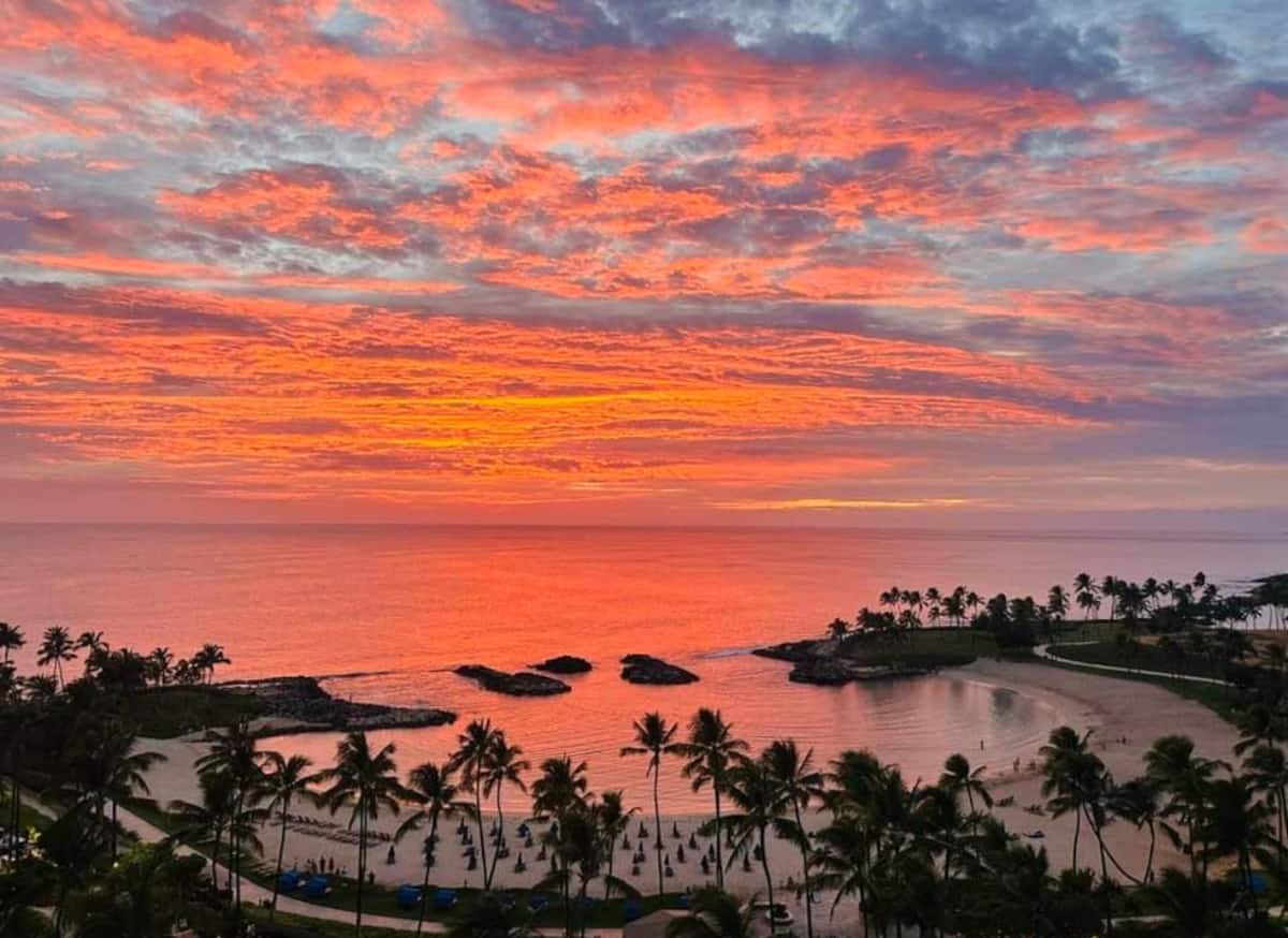 Sunset over the lagoon at Marriott Ko Olina Beach Club